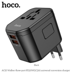 Cóc sạc nhanh 20w, ổ cắm điện du lịch HOCO AC15 Walker (1 cổng type-c, 2 cổng usb) EU / US / UK / AU chính hãng [BH 1 năm]