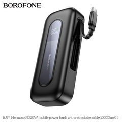 Pin sạc nhanh 20w Borofone BJ74 10.000mAh dự phòng kèm cáp sạc liền pin dây rút PD20W BH 1 năm