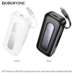 Pin sạc nhanh 20w Borofone BJ74 10.000mAh dự phòng kèm cáp sạc liền pin dây rút PD20W BH 1 năm