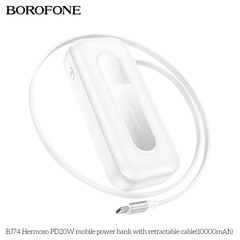 Pin sạc nhanh 20w Borofone BJ74 10.000mAh dự phòng kèm cáp sạc liền pin dây rút PD20W BH 1 năm