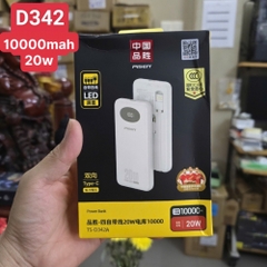 Pin sạc nhanh 20W PISEN D-342 10.000mAh chính hãng kèm cáp liền pin, có màn hình hiển thị % pin  [BH 1 năm]