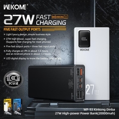 Pin sạc nhanh 27W WEKOME WP-93 KINGKONG 20.000mAh có màn hình hiển thị % pin chính hãng  [BH: 1 năm]