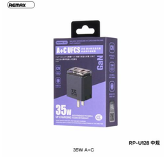 Cóc sạc nhanh 35W Remax RP-U128 CN GaN C+A (1 cổng type-c vs 1 cổng usb) PD QC3.0 chính hãng [BH 1 Năm]