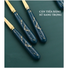 Bộ 6 thìa muỗng cán sứ xanh cao cấp sang trọng HỘP XANH [BH: NONE]