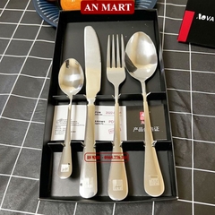 Set 2 thìa ăn cơm nhà bếp inox lớn nhỏ kèm dao nĩa nova
