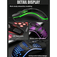 Chuột Có Dây Cho Máy Tính GAMING M166 Có Đèn LED RGB Màu Đen Tổ Ong [BH 6 THÁNG]