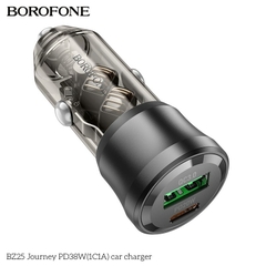Tẩu sạc nhanh 38w dành cho xe hơi oto BOROFONE BZ25 mẫu trong suốt 1 cổng usb 1 cổng Type C chính hãng [BH 1 Năm]