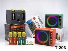Loa bluetooth karaoke T-203 mẫu loa vuông có đèn led kèm 2 micro siêu hay