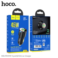 Cóc sạc nhanh xe hơi 45w HOCO NZ6 (1 cổng usb, 2 cổng type-c) chính hãng [BH 1 năm]