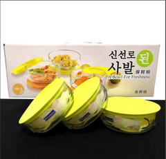 Bộ 3 tô, thố thủy tinh có nắp màu xanh size 450ml tiện dụng [BH: NONE]