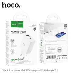 Cóc sạc nhanh 40w HOCO C126A (cóc 1 cổng usb QC3.0 vs 2 cổng type-c PD) 3 cổng 2C1A đa năng chính hãng [BH: 1 NĂM]