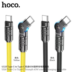 CÁP SẠC NHANH 60W HOCO U118 TYPE C RA TYPE C ĐẦU XOAY 180 ĐỘ (c-c) CÓ LED SIÊU ĐẸP [BH 1 NĂM]