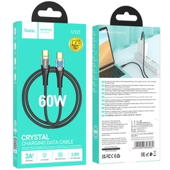 Cáp sạc nhanh 60w HOCO U121 2 đầu Type C (Type C ra Type C) có đèn báo sạc, kiểu trong suốt lộ mạch chính hãng [Bh 1 năm]
