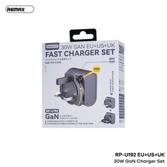 Cóc sạc nhanh 30w Remax RP-U192 1 cổng type C kèm 3 chân US/EU/AU hỗ trợ du lịch chính hãng [BH 1 Năm]