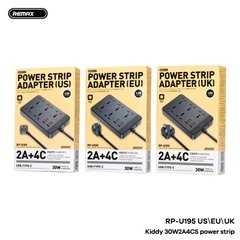 Ổ cắm điện REMAX RP-U195 US/EU công suất 2500w dây dài 1m5 kèm sạc nhanh 30w + 2 cổng USB 4 cổng Type C [BH 1 năm]