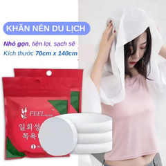 Khăn tắm du lịch dạng nén HQ size 70cm x 140cm bao bì đỏ [BH: NONE]