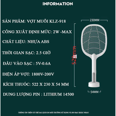 Vợt muỗi thông minh kiêm đèn bắt muỗi No.M-4/ KLZ-918 cao cấp, pin sạc [BH: 1 TUẦN]