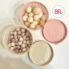 Rổ tròn VN-3396 kèm nắp đựng trứng, tỏi, ớt v.v  nhà bếp, đồ dùng gia dụng đa năng M16.5xĐ12.5xC10.5 (cm) [BH: NONE]