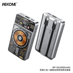 Pin Sạc dự phòng 22.5W không dây Wekome WP-38 dung lượng 10.000mAh 3in1 kèm dây, trong suốt, có màn hình hiển thị % pin [BH: 6 THÁNG]