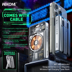 Pin Sạc dự phòng 22.5W không dây Wekome WP-38 dung lượng 10.000mAh 3in1 kèm dây, trong suốt, có màn hình hiển thị % pin [BH: 6 THÁNG]