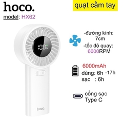 Quạt tích điện HOCO HX62 mẫu đa năng vừa cầm tay vừa để bàn siêu tiện lợi [BH 1 năm]