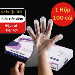 Bao tay cao su siêu dai trong suốt hộp 100pcs  (găng tay TPE) Victoria Bay làm bếp