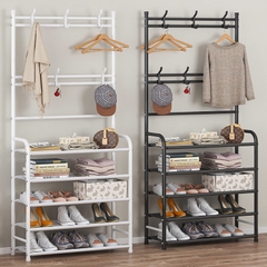 Kệ giày dép 4 tầng FLOOR COAT RACK kết hợp khung treo quần áo, túi xác, móc chìa khoá [BH: NONE]