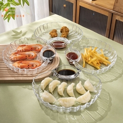 Đĩa thủy tinh đựng thức ăn có khay đựng nước chấm 24x21.5x3cm [BH: NONE]