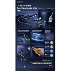 Cáp sạc nhanh 3 đầu đa năng Remax RC-C169 USB to Type-C + IP + Apple Watch 1.2M chính hãng [BH 1 NĂM]