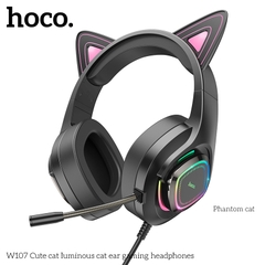 Tai nghe có dây 3.5 Headphone Chụp tai Gaming HOCO W107 tai mèo phát sáng hình chú mèo dễ thương có dây chính hãng [BH 1 NĂM]