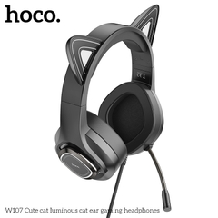 Tai nghe có dây 3.5 Headphone Chụp tai Gaming HOCO W107 tai mèo phát sáng hình chú mèo dễ thương có dây chính hãng [BH 1 NĂM]