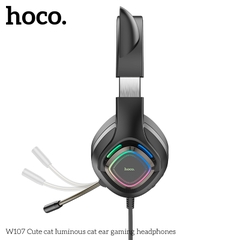 Tai nghe có dây 3.5 Headphone Chụp tai Gaming HOCO W107 tai mèo phát sáng hình chú mèo dễ thương có dây chính hãng [BH 1 NĂM]