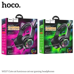 Tai nghe có dây 3.5 Headphone Chụp tai Gaming HOCO W107 tai mèo phát sáng hình chú mèo dễ thương có dây chính hãng [BH 1 NĂM]