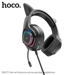 Tai nghe có dây 3.5 Headphone Chụp tai Gaming HOCO W107 tai mèo phát sáng hình chú mèo dễ thương có dây chính hãng [BH 1 NĂM]