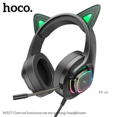 Tai nghe có dây 3.5 Headphone Chụp tai Gaming HOCO W107 tai mèo phát sáng hình chú mèo dễ thương có dây chính hãng [BH 1 NĂM]