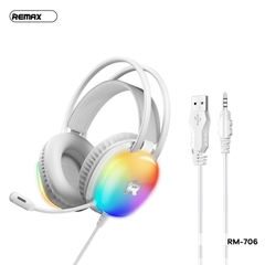 Tai nghe 3.5 headphone REMAX RM-706 mẫu chụp tai kiêm micro cho game thủ kèm đèn led siêu đẹp [BH 1 Năm]