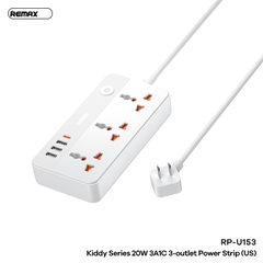 Ổ cắm điện REMAX RP-U153 (US) sạc nhanh 20w 3 cổng usb vs 1 cổng type-c vs 3 lỗ cắm 2500w dây dài 1.5m chính hãng [BH 1 năm]