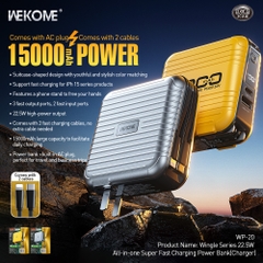 Pin sạc dự phòng WEKOME WP-20 15000mAh sạc kèm dây TypeC và Iphone chính hãng