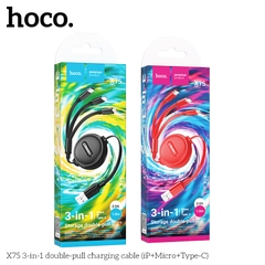Cáp sạc nhanh Hoco X75 3 đầu cuộn dây rút đa năng chính hãng [BH 1 NĂM]