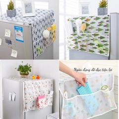 Áo trùm Tấm phủ tủ lạnh, lò xi sóng có túi đựng tiện dụng