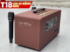 Loa kéo di động T18 mini loa 2 Bass thùng gỗ kèm 2 micro vỏ nhôm UHF siêu hút không dây hát karaoke siêu hay thùng gỗ [BH 6 tháng]