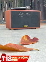 Loa kéo di động T18 mini loa 2 Bass thùng gỗ kèm 2 micro vỏ nhôm UHF siêu hút không dây hát karaoke siêu hay thùng gỗ [BH 6 tháng]