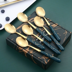 Bộ 6 thìa muỗng cán sứ xanh cao cấp sang trọng HỘP XANH [BH: NONE]