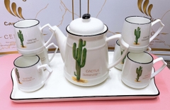 Trọn bộ 1 ấm trà+ 6 ly+ 1 khay sứ CAO CẤP TN205 Tết, decor siêu sang- họa tiết về theo lô [BH: NONE]