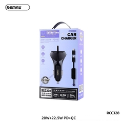 Cóc sạc nhanh xe hơi 22.5W Remax RCC328 (2 cổng usb, 1 cổng type c) PD+QC 20W tẩu sạc tích hợp cáp xoắn đa năng type c vs iphone lightning siêu đẹp chính hãng [BH 1 năm]