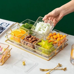 Bộ 6 khay mứt Tết thủy tinh vuông khay mạ vàng sang trọng [BH: NONE] 1l1a12