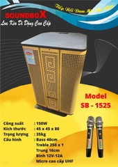 Loa kéo Soundbox SB-1525 4 tấc bluetooth 150w kèm 2 micro không dây hát karaoke [BH 1 năm]
