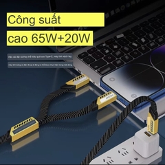 Cáp sạc nhanh 65w đa năng Wekome WDC-189 2 in 1 (1 đầu C ra 2 đầu L vs C) (Type C ra iPhone Lightning vs Type-C - như 2 đầu type c) màu vàng Bumblebee vs đen Megatron chính hãng [BH 1 năm]
