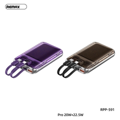 Pin sạc nhanh 22.5w REMAX RPP-591 10.000mAh dự phòng kèm cáp liền pin, trong suốt lộ mạch chính hãng - BH 1 năm