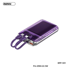 Pin sạc nhanh 22.5w REMAX RPP-591 10.000mAh dự phòng kèm cáp liền pin, trong suốt lộ mạch chính hãng - BH 1 năm